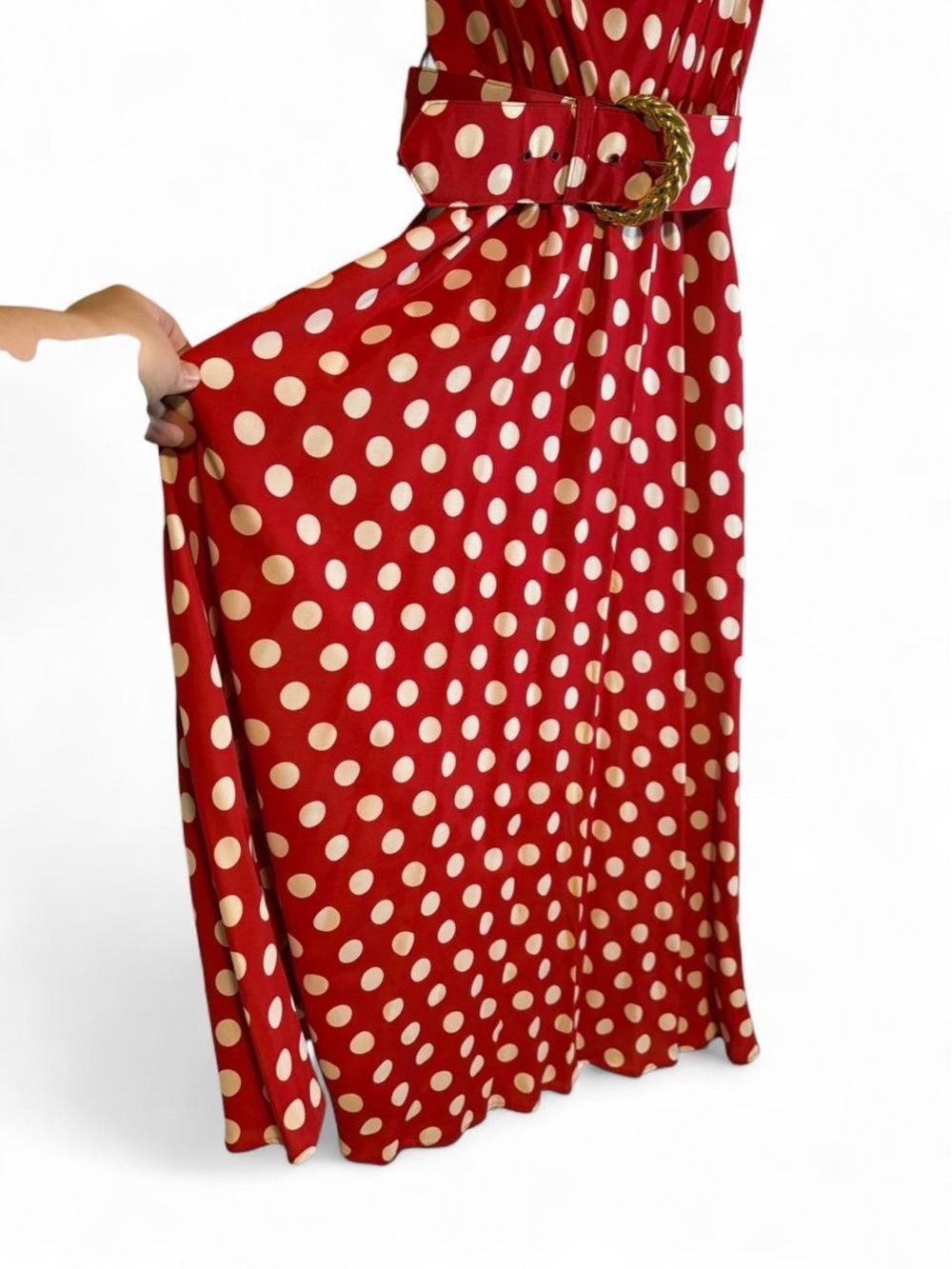 Vintage 90s Dawn Joy Red & white Polka Dot Maxi Dress - Picture 7 of 8